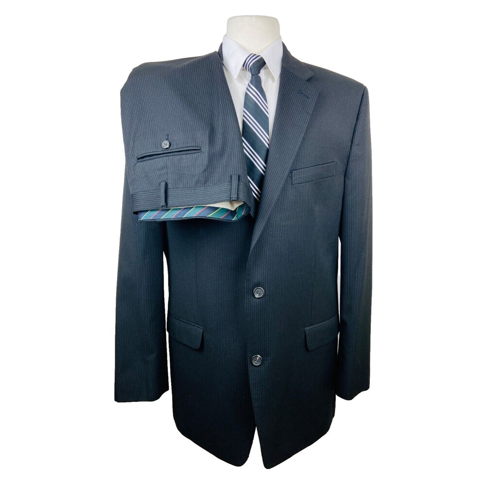 CHAPS RALPH LAUREN MENS 44L BLACK STRIPE SOFT 2 PIECE SUIT W/ DRESS PANTS 40X30